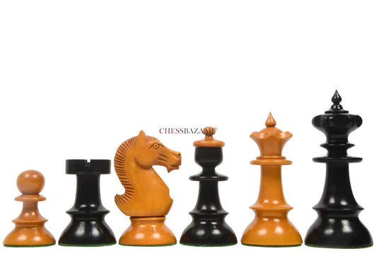 Reproduced Vintage Series Original Austrian Coffee House Old Vienna Chess Pieces in Ebonized and Antique Boxwood V2.0- 3.75" King