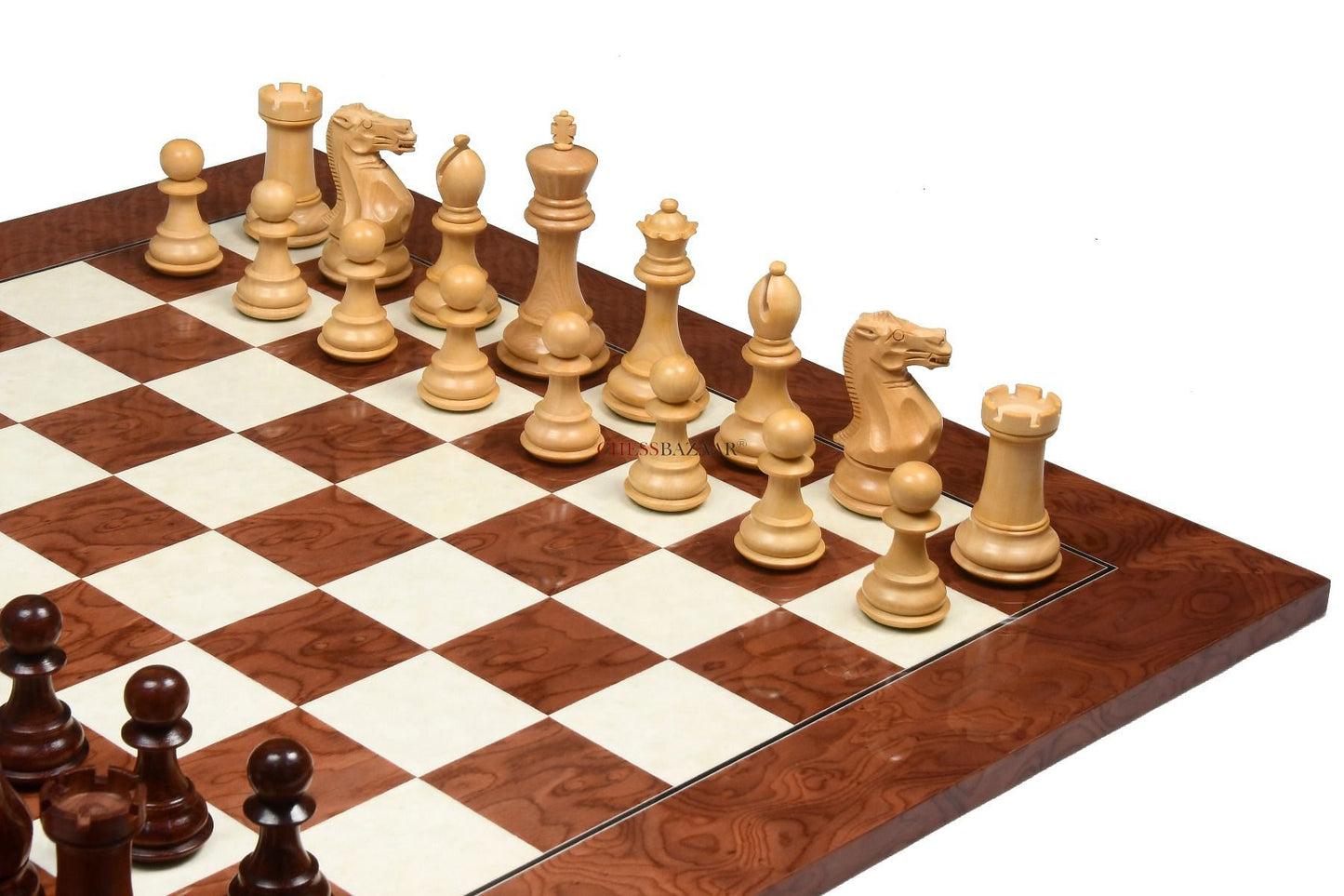 The Honour of Staunton (HOS) Series Weighted Chess Pieces in Bud Rose Wood & Box Wood - 4.0" King