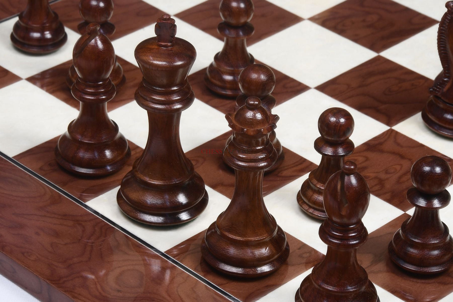 The Honour of Staunton (HOS) Series Weighted Chess Pieces in Bud Rose Wood & Box Wood - 4.0" King