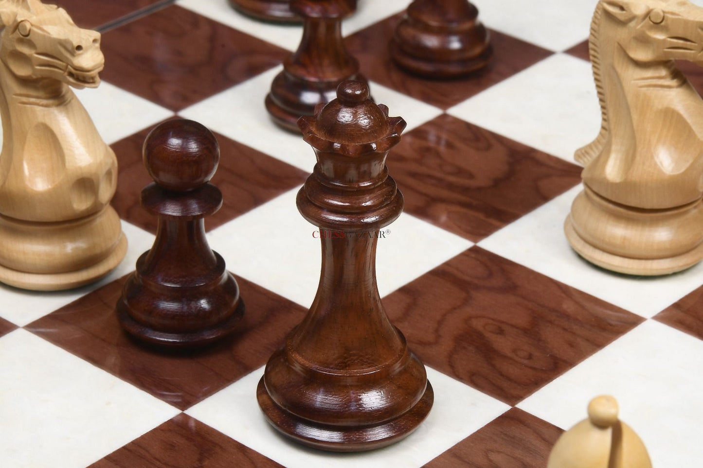 The Honour of Staunton (HOS) Series Weighted Chess Pieces in Bud Rose Wood & Box Wood - 4.0" King