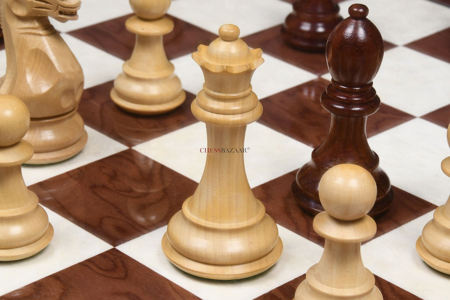 The Honour of Staunton (HOS) Series Weighted Chess Pieces in Bud Rose Wood & Box Wood - 4.0" King
