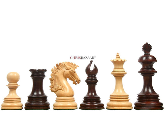 New Indian-American Luxury Series Triple Weighted Chess Pieces in Bud Rosewood(Padauk) / Box Wood Ver 2.0 - 4.4" King