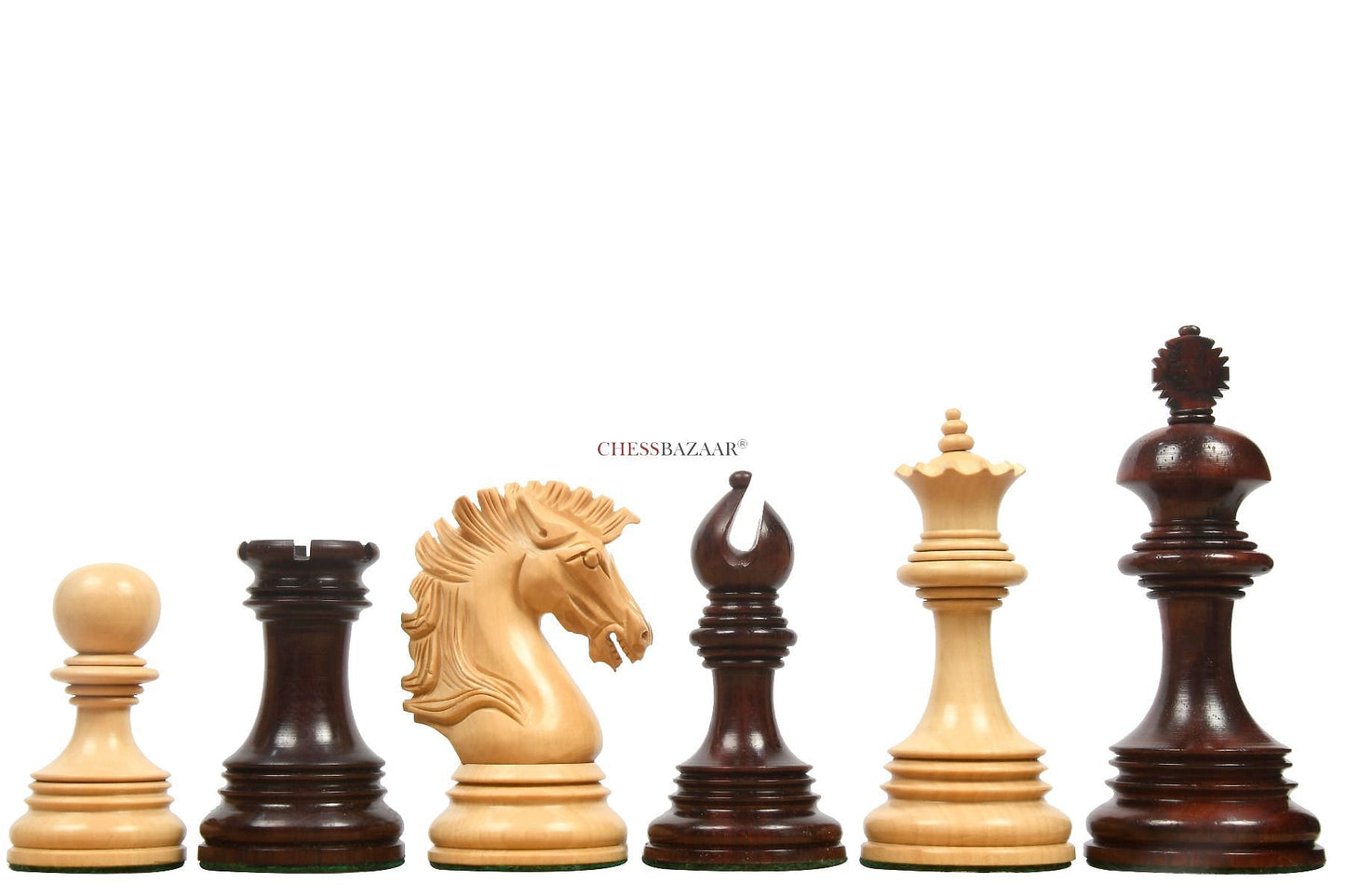 New Indian-American Luxury Series Triple Weighted Chess Pieces in Bud Rosewood(Padauk) / Box Wood Ver 2.0 - 4.4" King