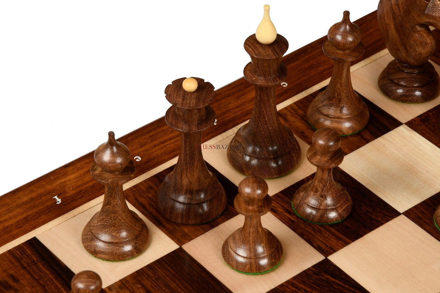 The 1950s Soviet (Russian) Latvian Reproduced Chess Pieces in Sheesham & Natural Boxwood - 4.1" King