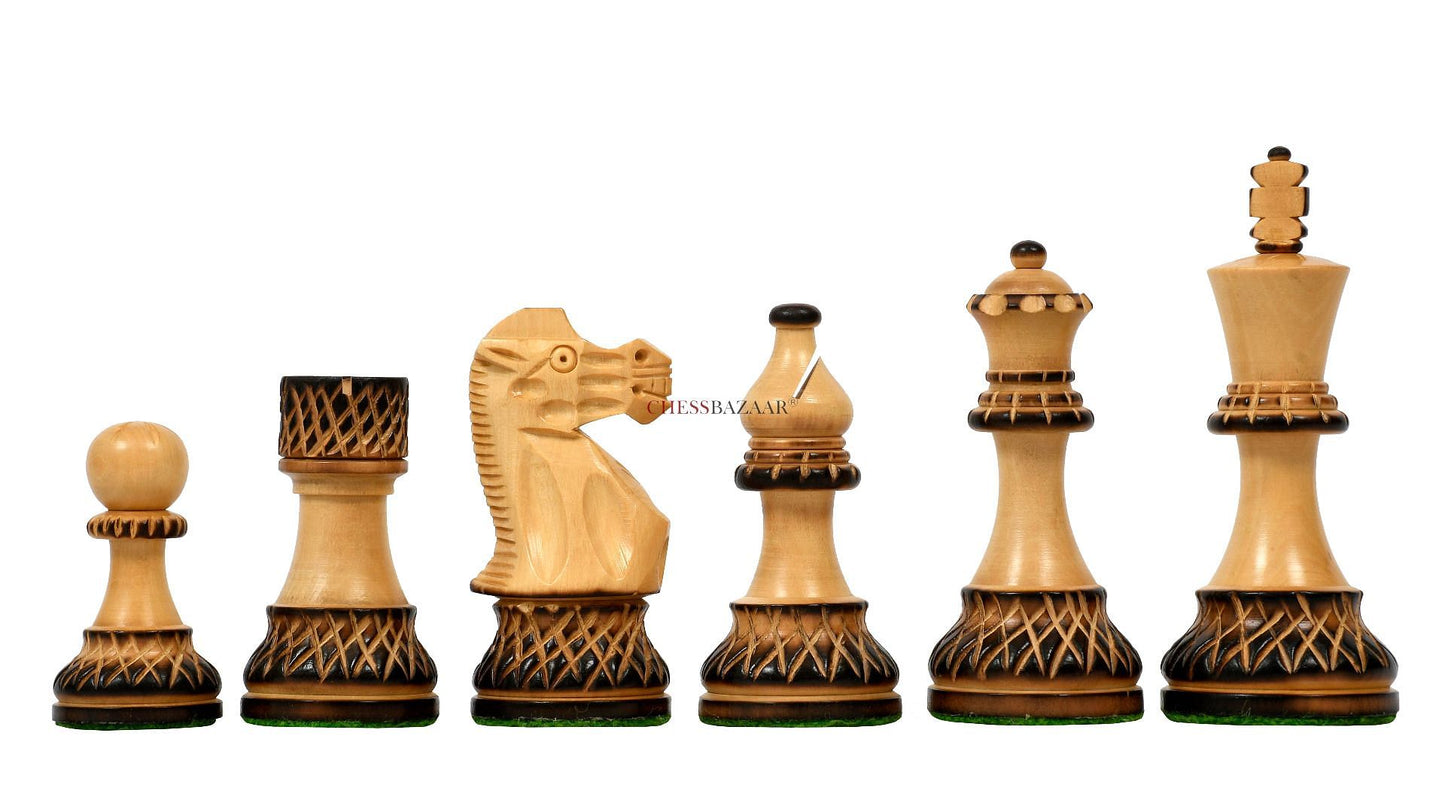 The Burnt Blazed Series Handcarved Chess Pieces in Burnt Box Wood - 3.8" King