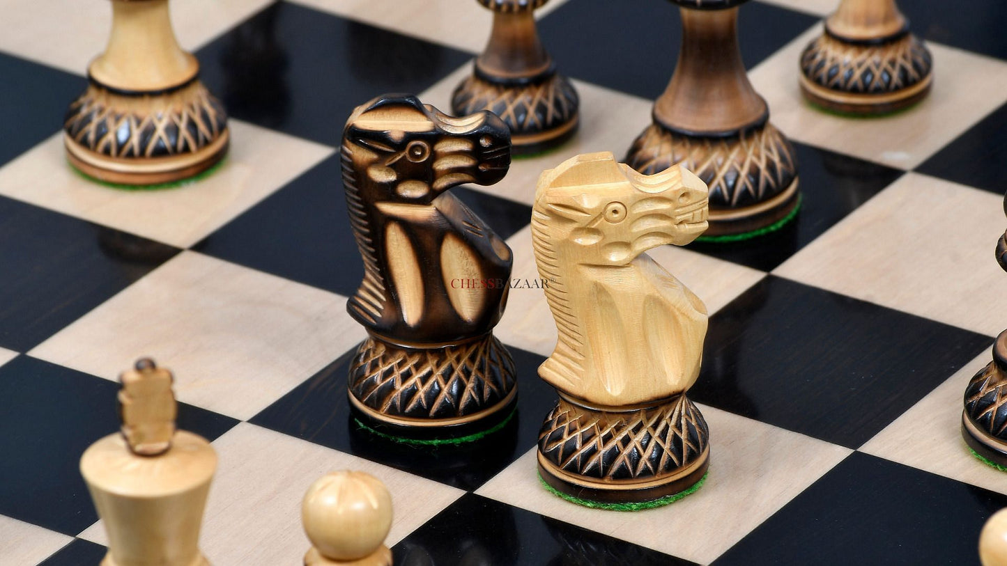 The Burnt Blazed Series Handcarved Chess Pieces in Burnt Box Wood - 3.8" King