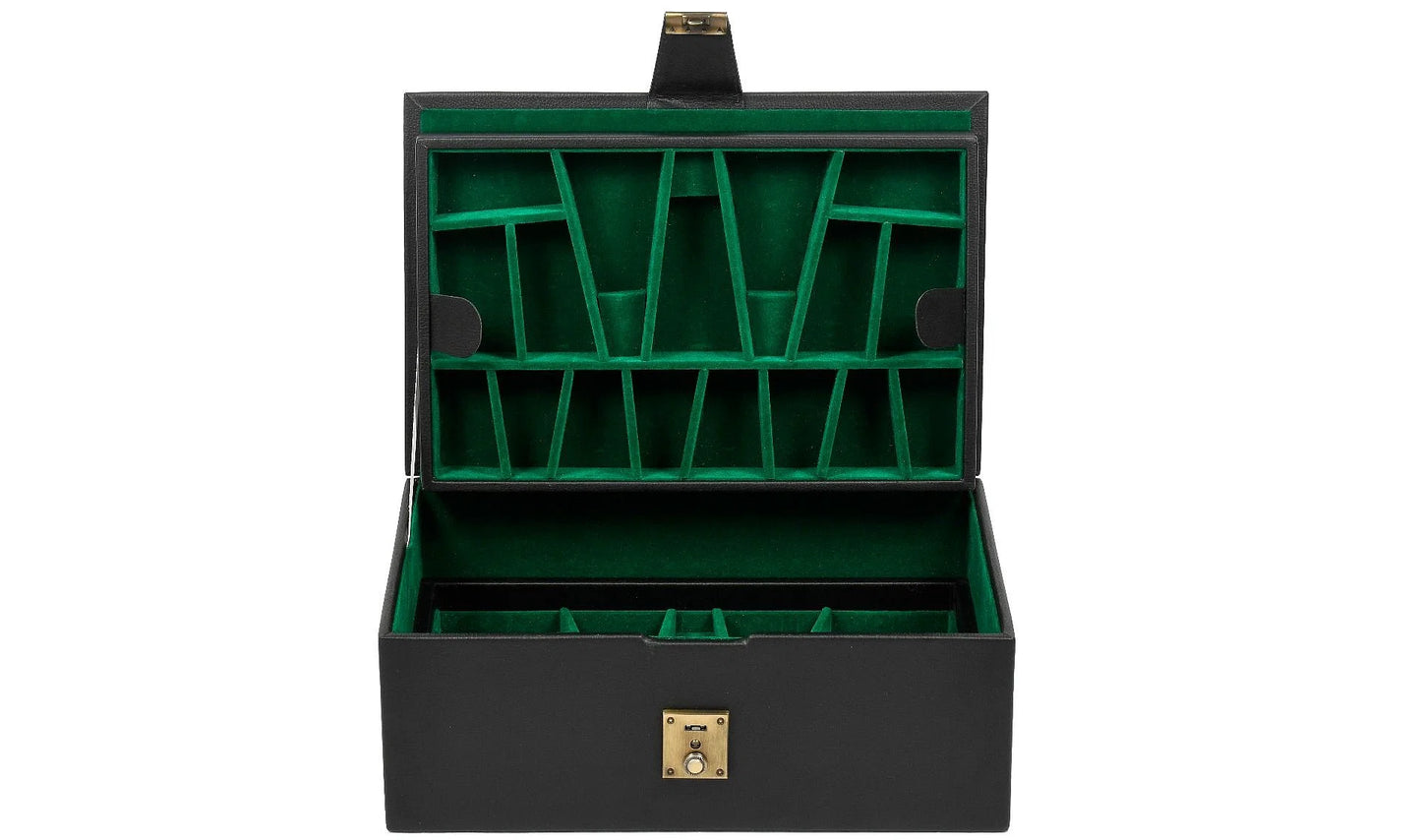 Leatherette Chess Set Storage Box with Double Tray Fixed Slots for 4" - 4.25" Pieces in Black