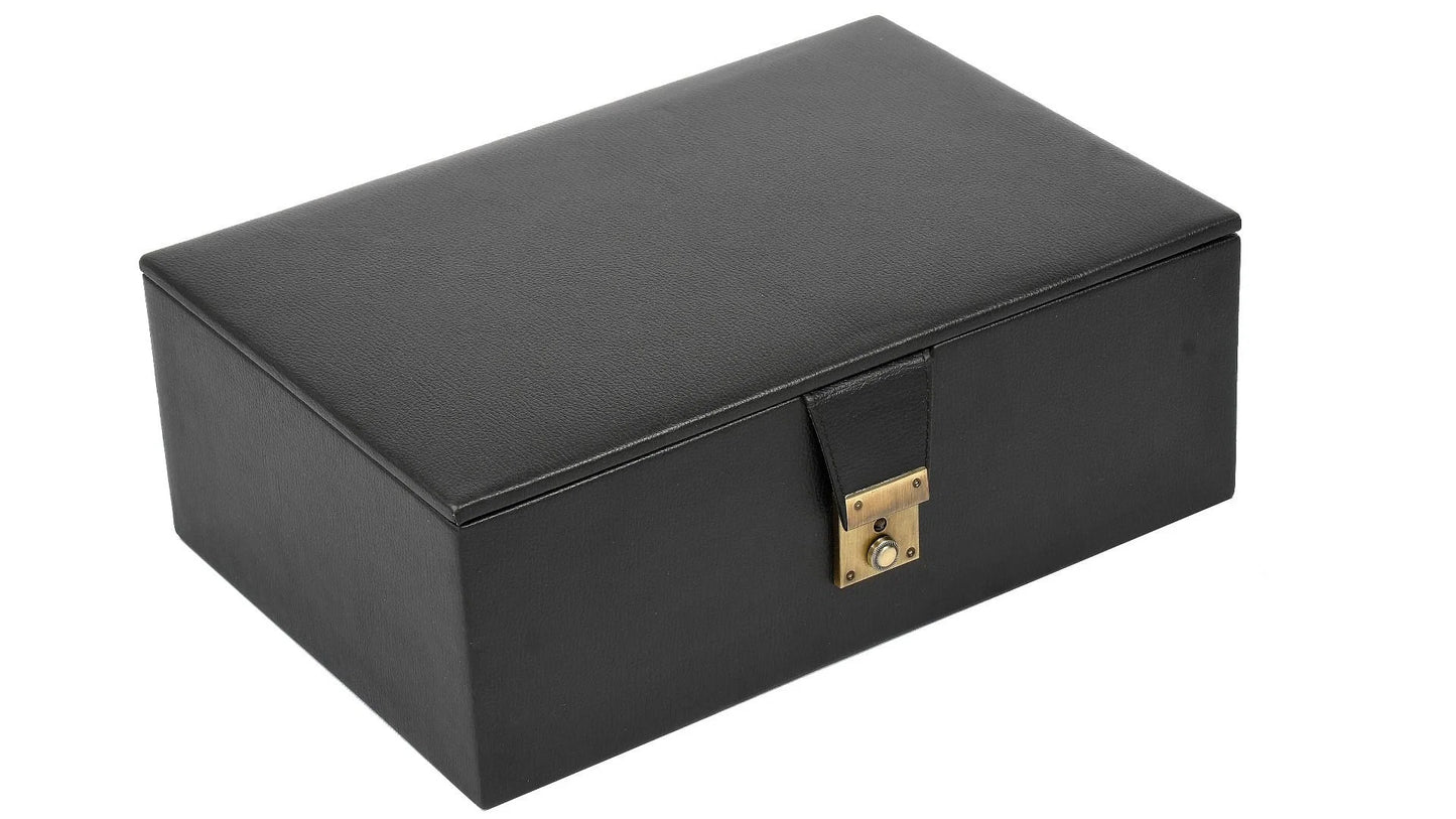 Leatherette Chess Set Storage Box with Double Tray Fixed Slots for 4" - 4.25" Pieces in Black