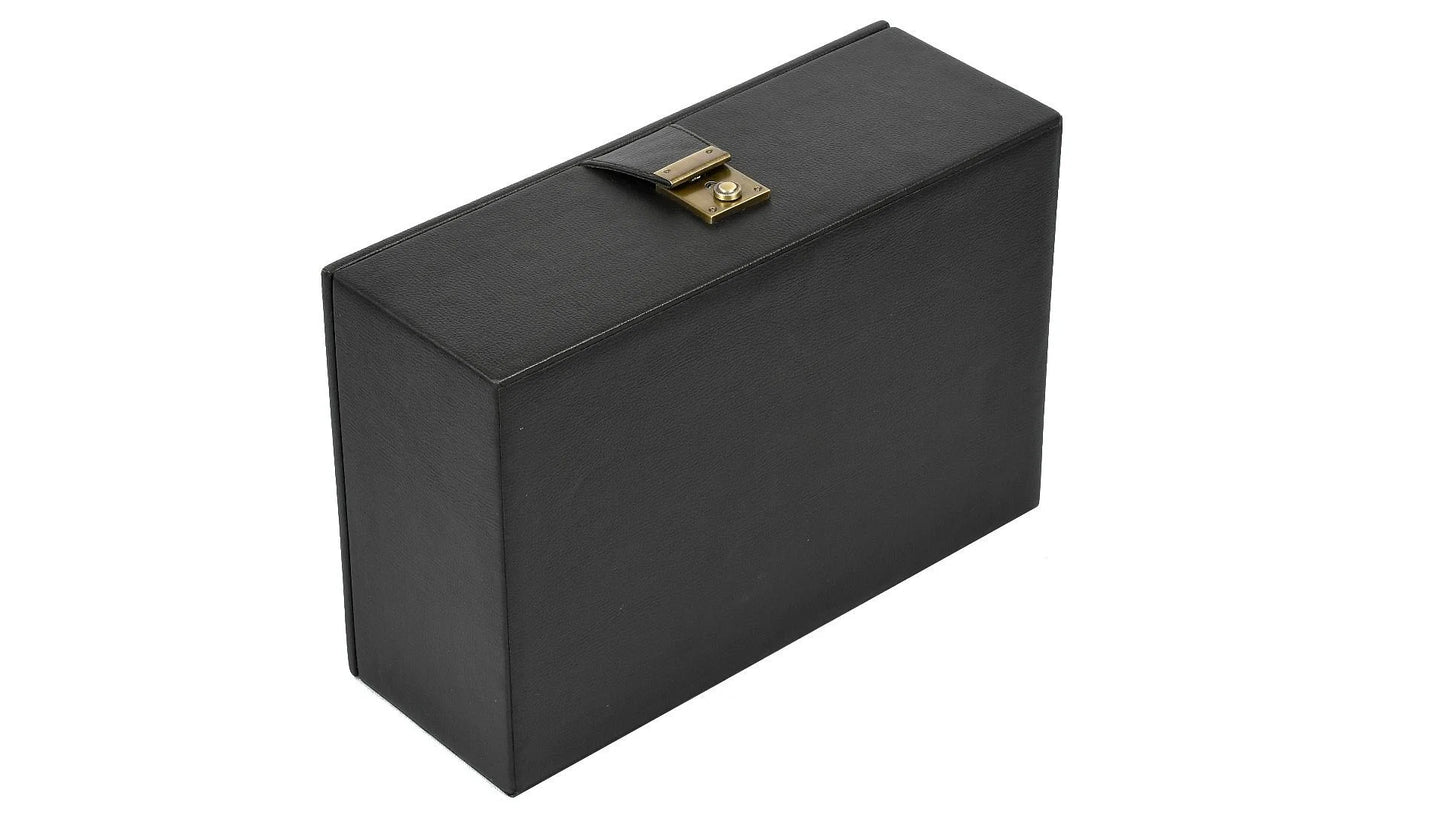 Leatherette Chess Set Storage Box with Double Tray Fixed Slots for 4" - 4.25" Pieces in Black