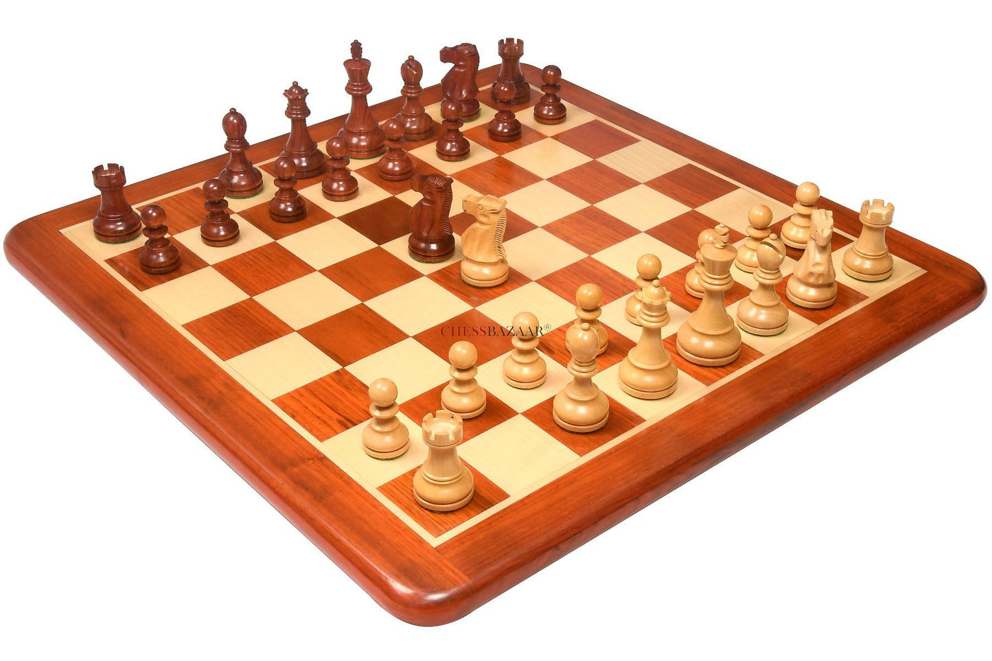 Reproduced 1972 Reykjavik Championship Series Chess Pieces in Bud Rosewood & Box Wood - 3.7" King