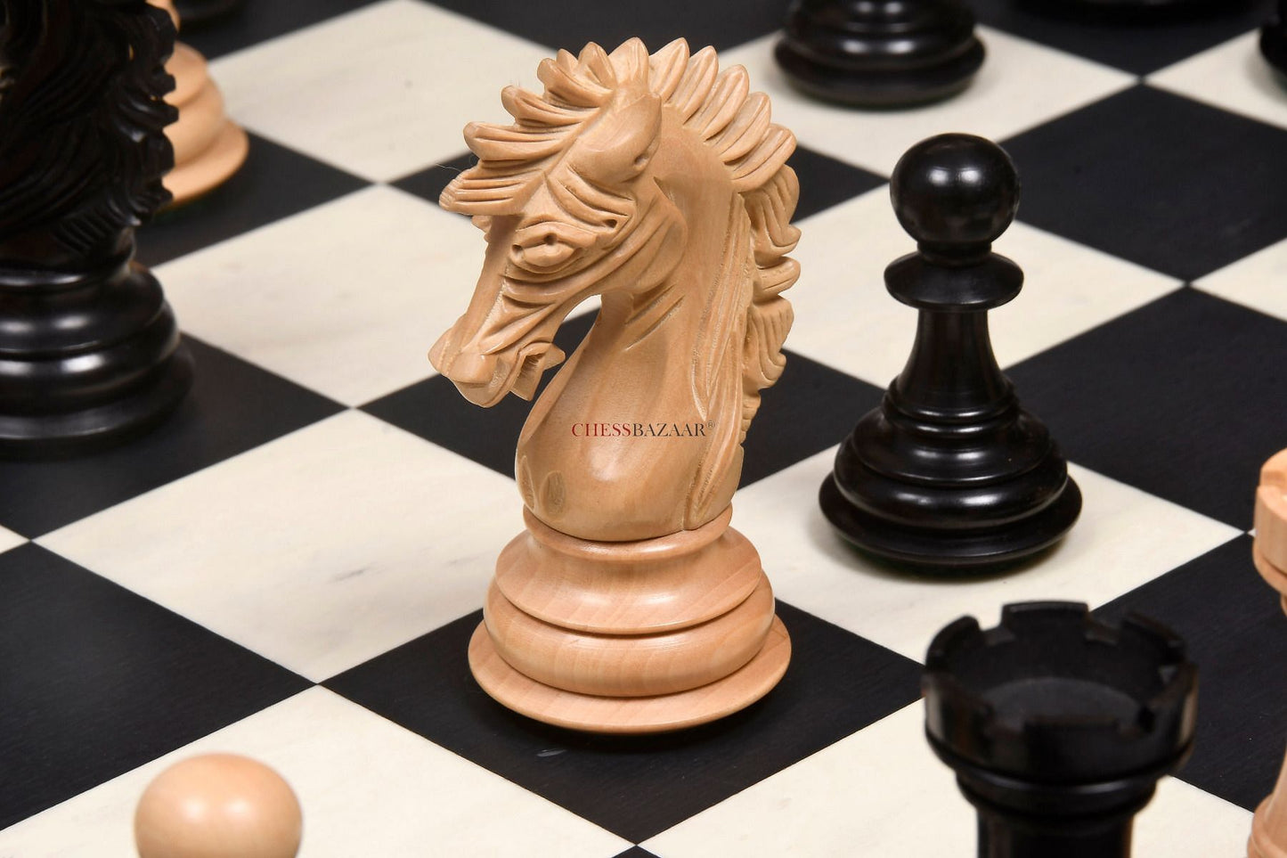 The Ruffian American Series Staunton Chess Pieces in Ebony / Box Wood - 4.8" King