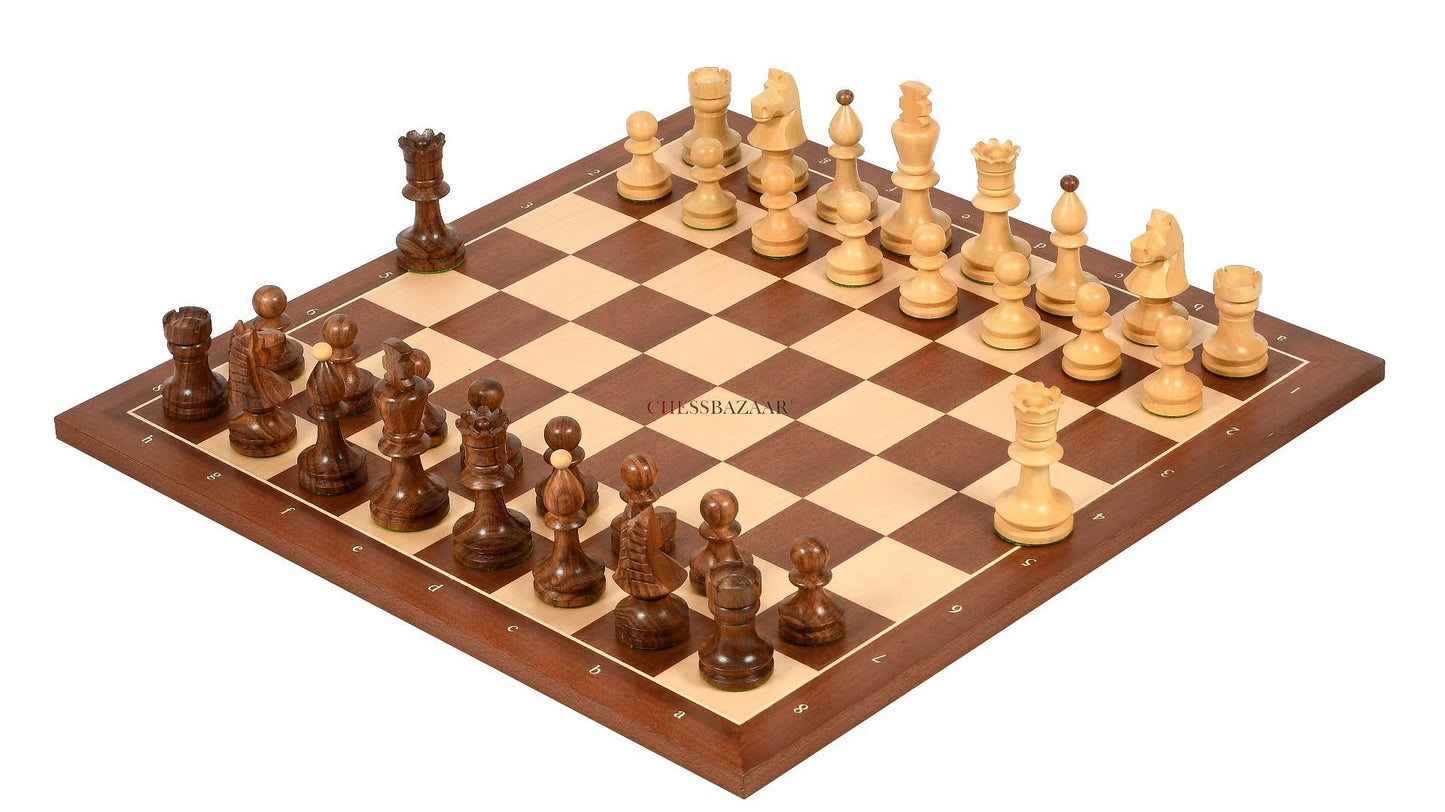 Reproduced Romanian-Hungarian National Tournament Chess Pieces in Sheesham & Boxwood - 3.8" King