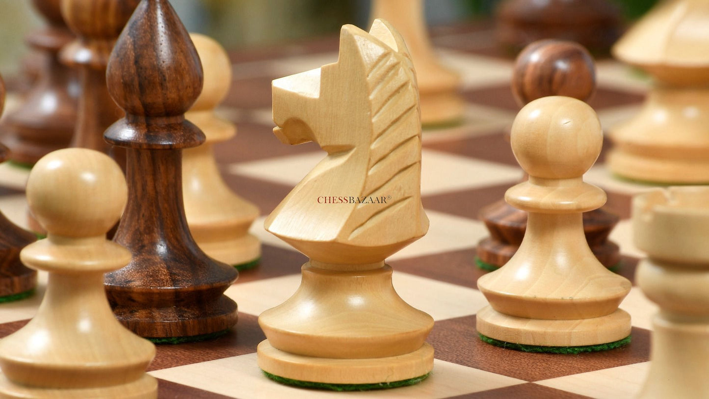 Reproduced Romanian-Hungarian National Tournament Chess Pieces in Sheesham & Boxwood - 3.8" King