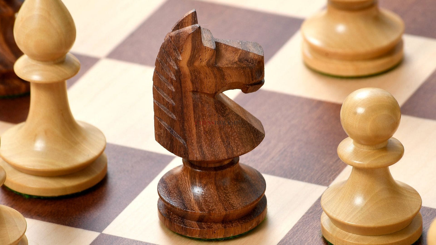 Reproduced Romanian-Hungarian National Tournament Chess Pieces in Sheesham & Boxwood - 3.8" King