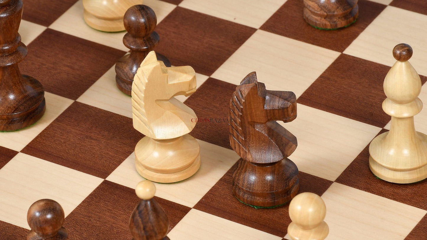 Reproduced Romanian-Hungarian National Tournament Chess Pieces in Sheesham & Boxwood - 3.8" King