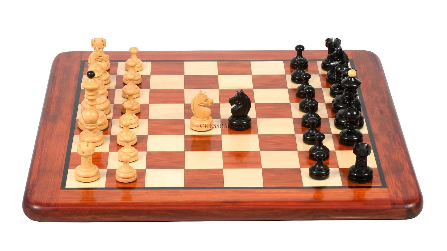 Reproduced Vintage 1930 German Knubbel Analysis Chess Pieces in Ebonized and Natural Boxwood - 3" King