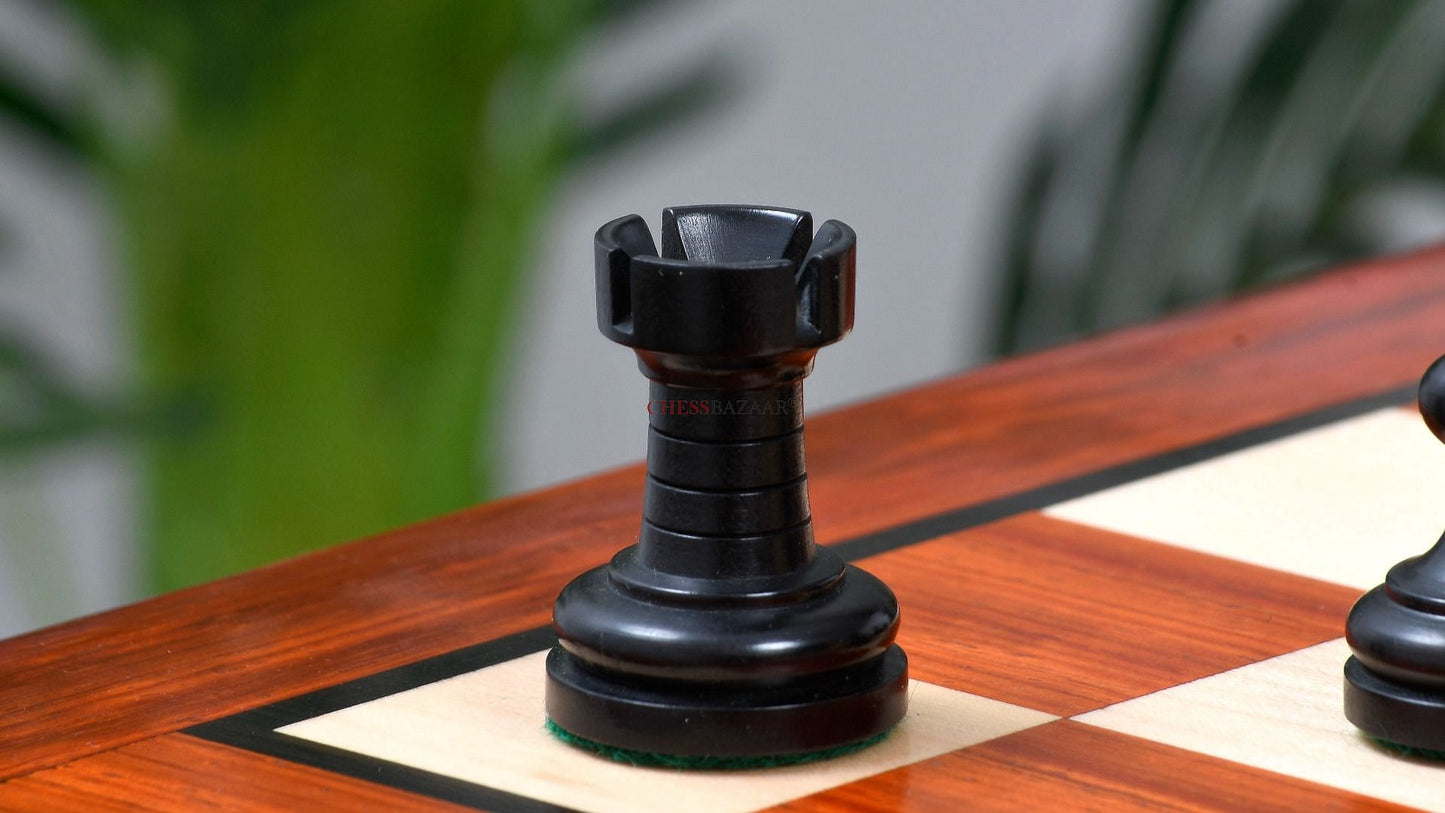 Reproduced Vintage 1930 German Knubbel Analysis Chess Pieces in Ebonized and Natural Boxwood - 3" King