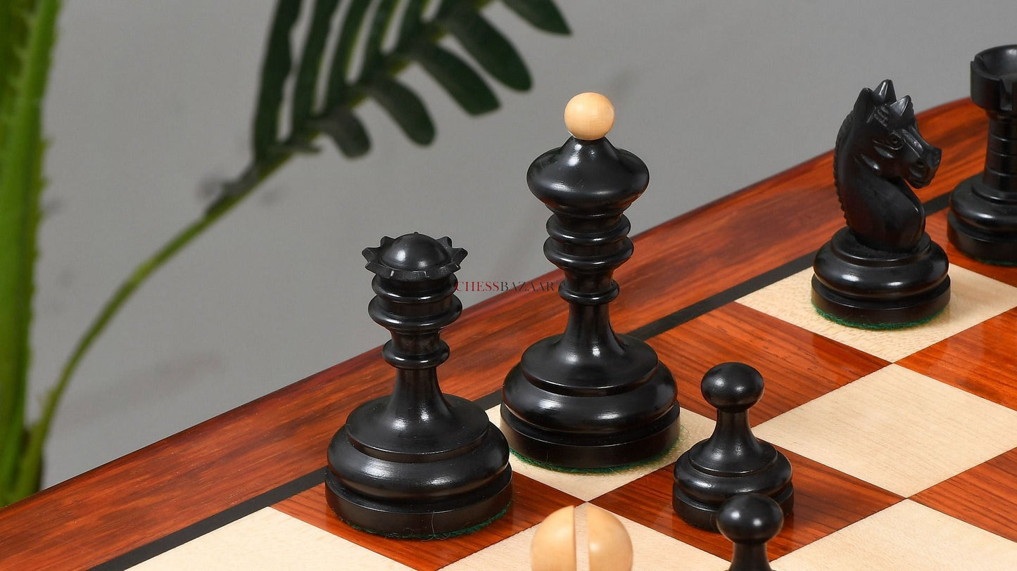 Reproduced Vintage 1930 German Knubbel Analysis Chess Pieces in Ebonized and Natural Boxwood - 3" King