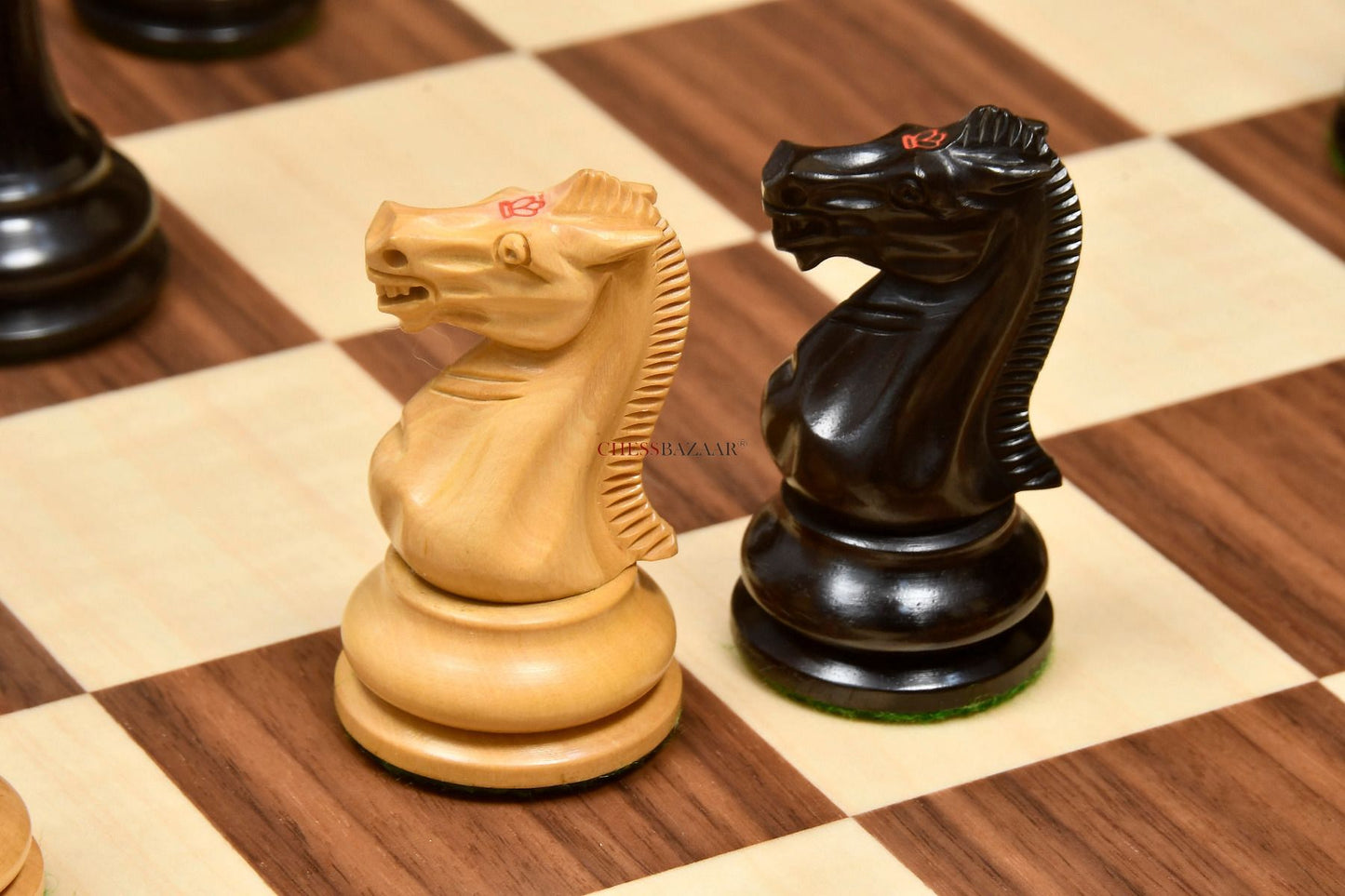 Reproduced 1880s-90s Circa Lasker Staunton Pattern Antique Chess Pieces in Ebony / Boxwood with King Side Stamping - 3.75" King