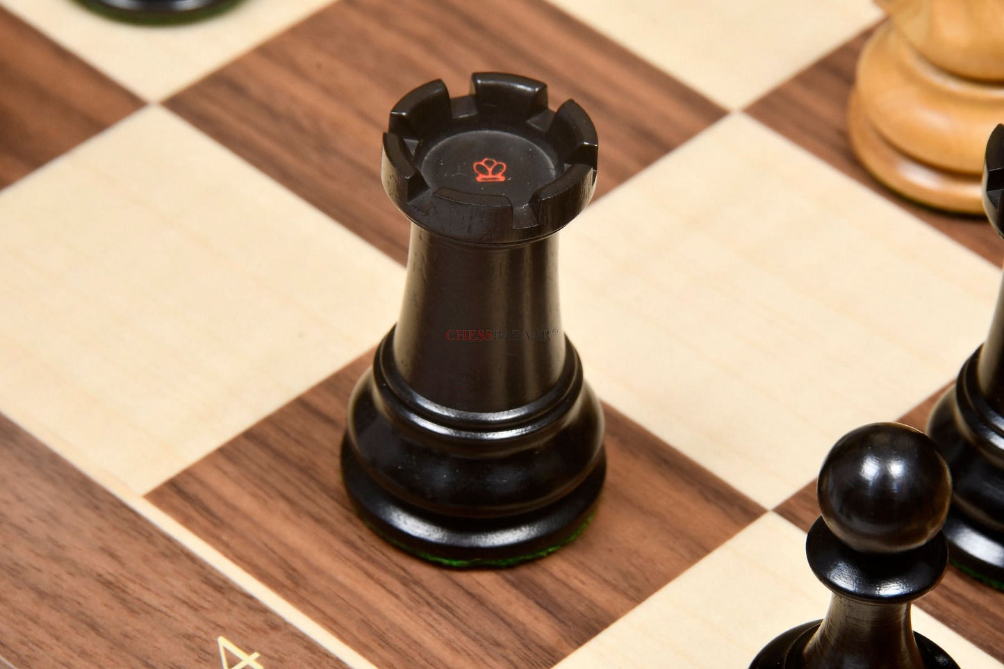 Reproduced 1880s-90s Circa Lasker Staunton Pattern Antique Chess Pieces in Ebony / Boxwood with King Side Stamping - 3.75" King