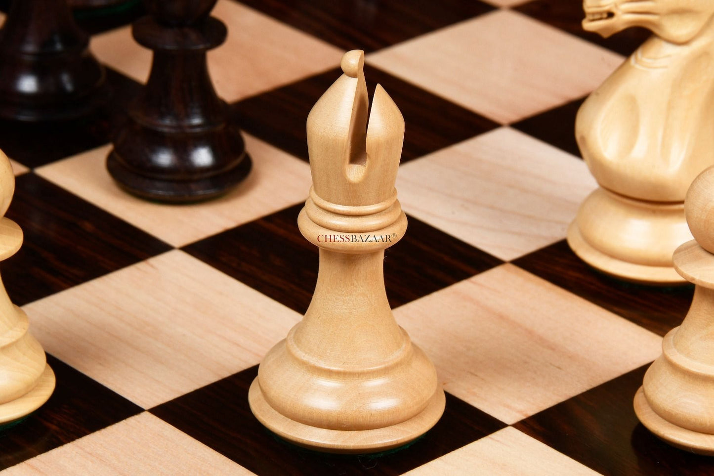 Fierce Knight Staunton Series Chess Pieces in Rosewood & Box Wood - 4.1" King