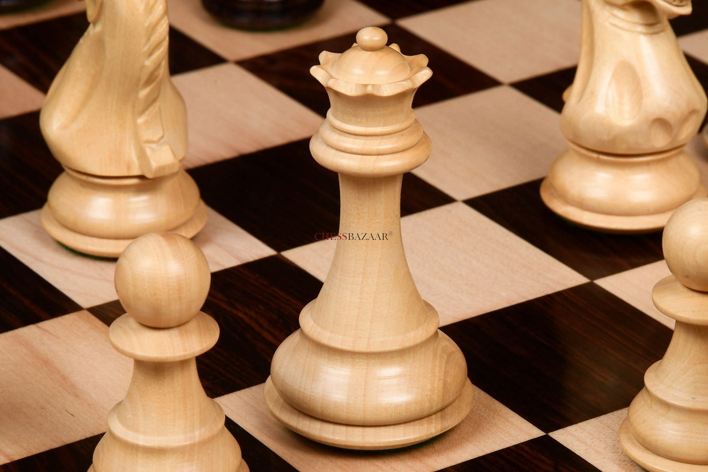 Fierce Knight Staunton Series Chess Pieces in Rosewood & Box Wood - 4.1" King
