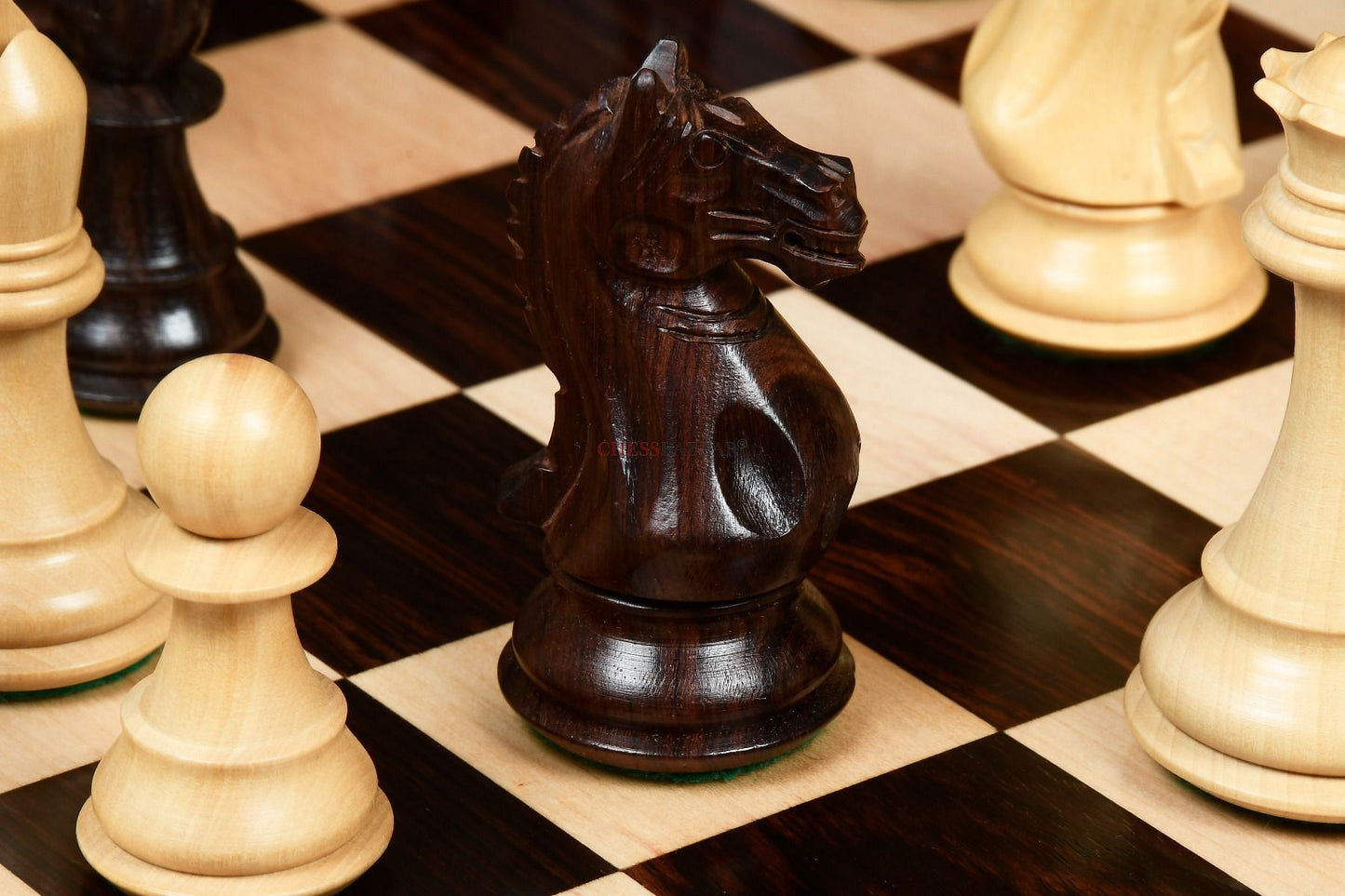 Fierce Knight Staunton Series Chess Pieces in Rosewood & Box Wood - 4.1" King