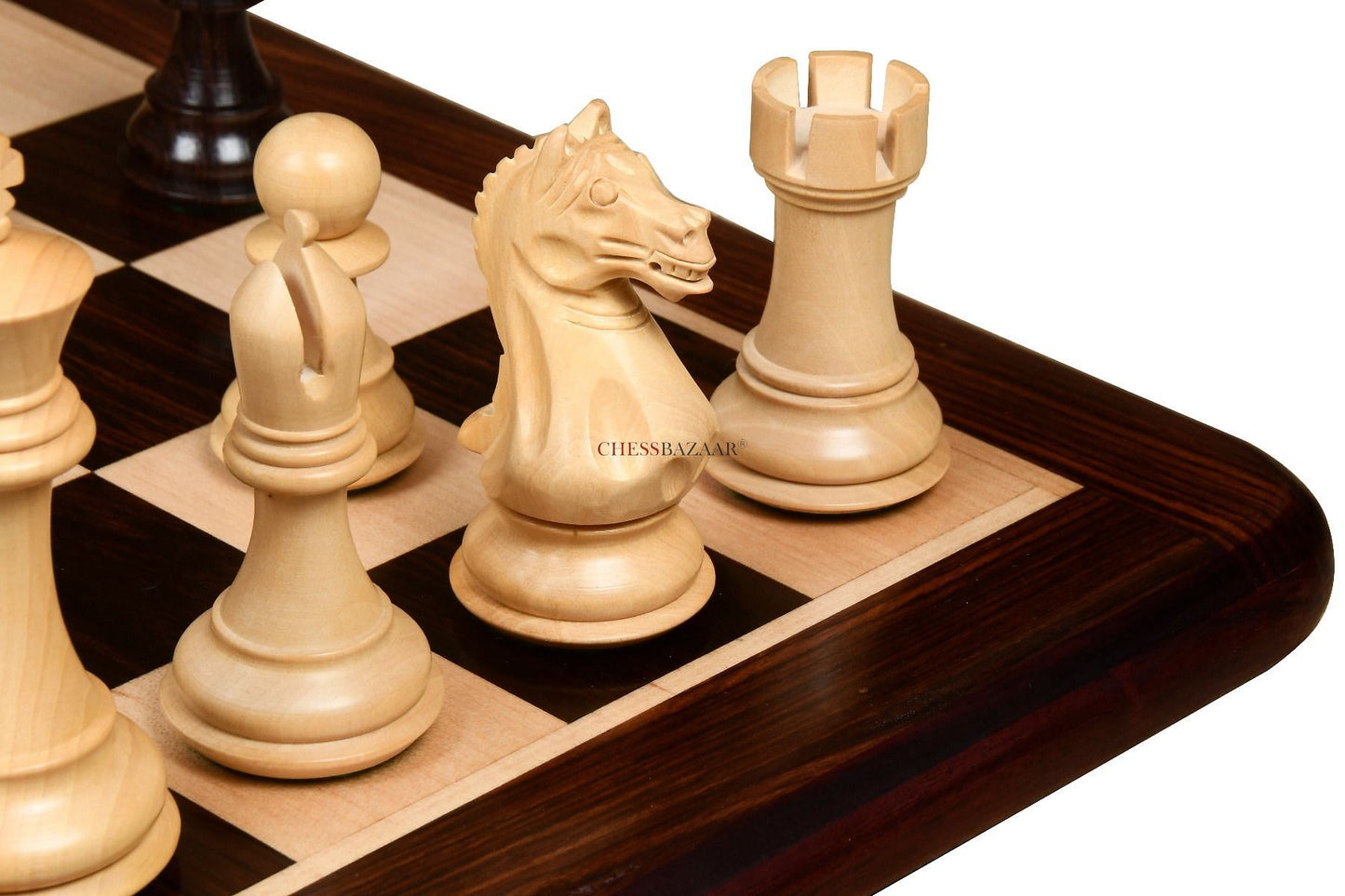 Fierce Knight Staunton Series Chess Pieces in Rosewood & Box Wood - 4.1" King
