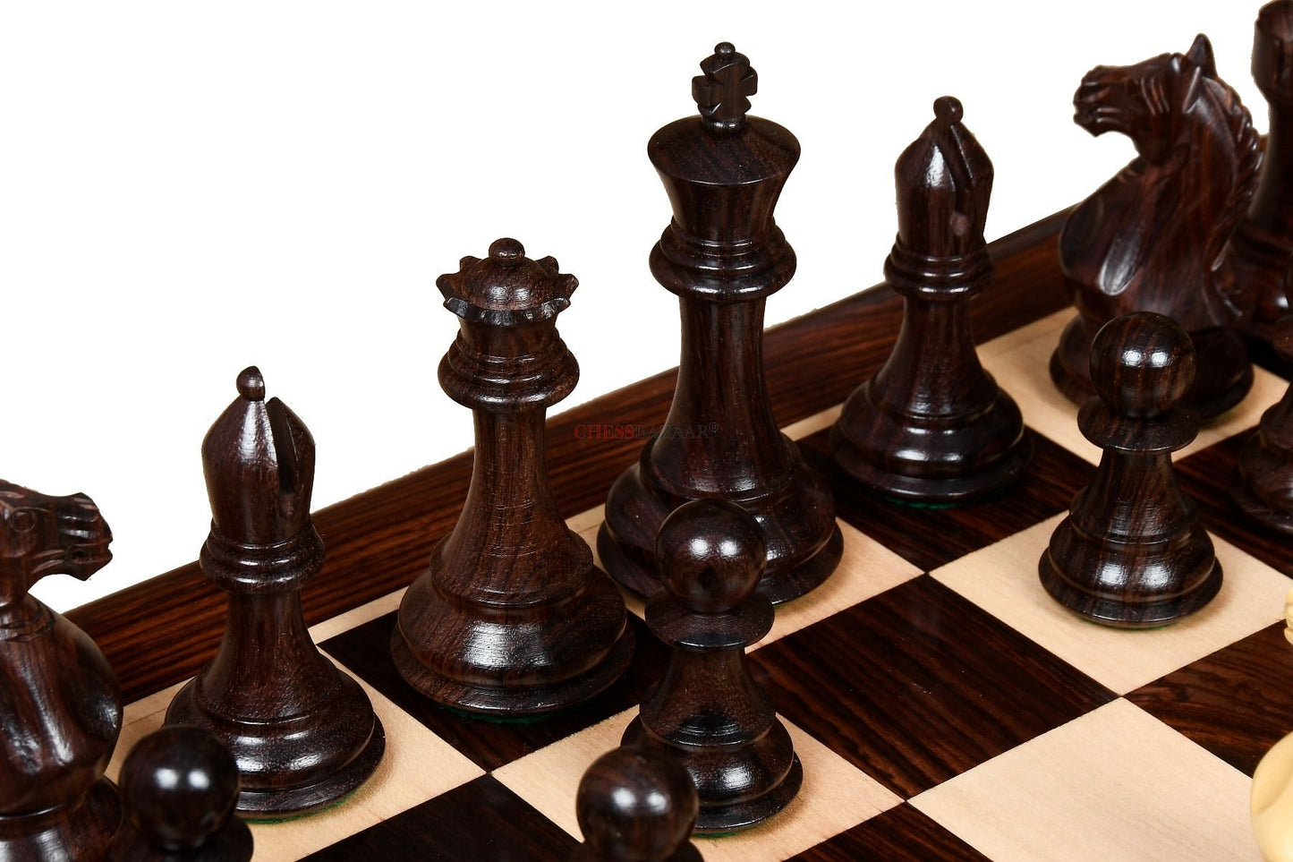 Fierce Knight Staunton Series Chess Pieces in Rosewood & Box Wood - 4.1" King