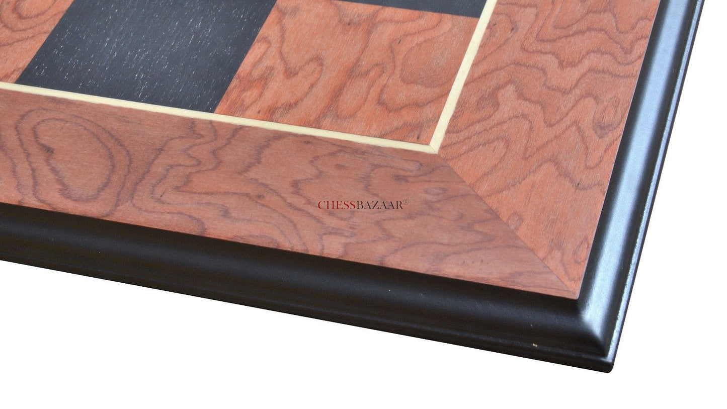 Deluxe Chess Board Black Anigre Red Ash Burl Matte Finish with Moulded edges 24" - 60 mm