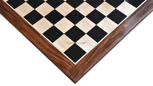Solid Wooden Indian Chess Board in Genuine Ebony Wood & Maple Wood with Sheesham Wood Border 23" - 60 mm Square