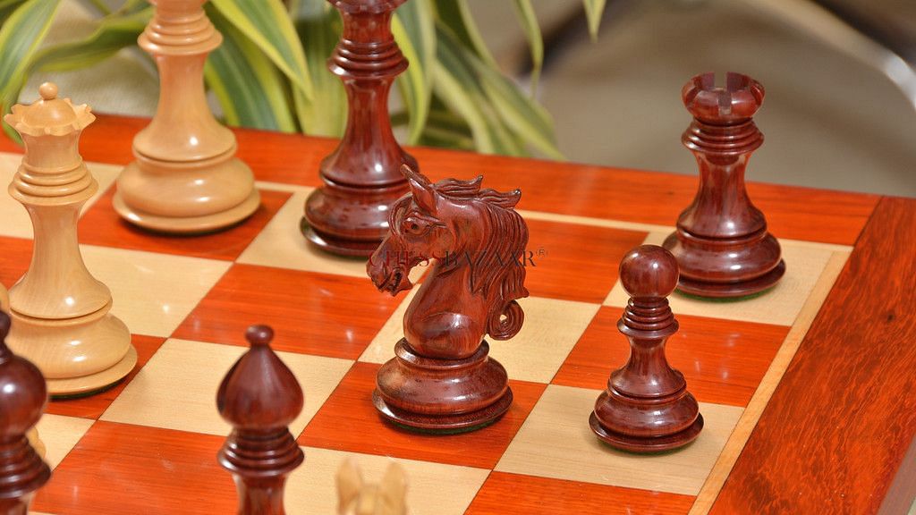 The Admiral Series II Staunton Chess Pieces in Bud Rosewood & Box Wood - 4.5" King