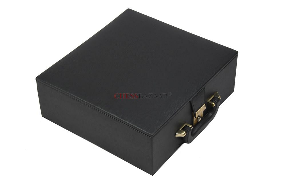 Black Leatherette Chess Set Storage Box Coffer