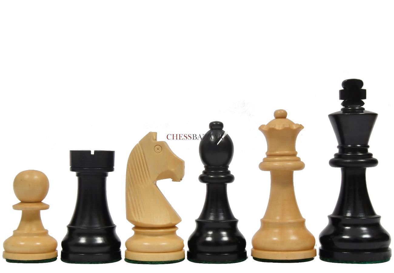 Tournament Series Championship Chess Pieces with German Knight in Ebonized Boxwood & Natural Boxwood - 3.75" King