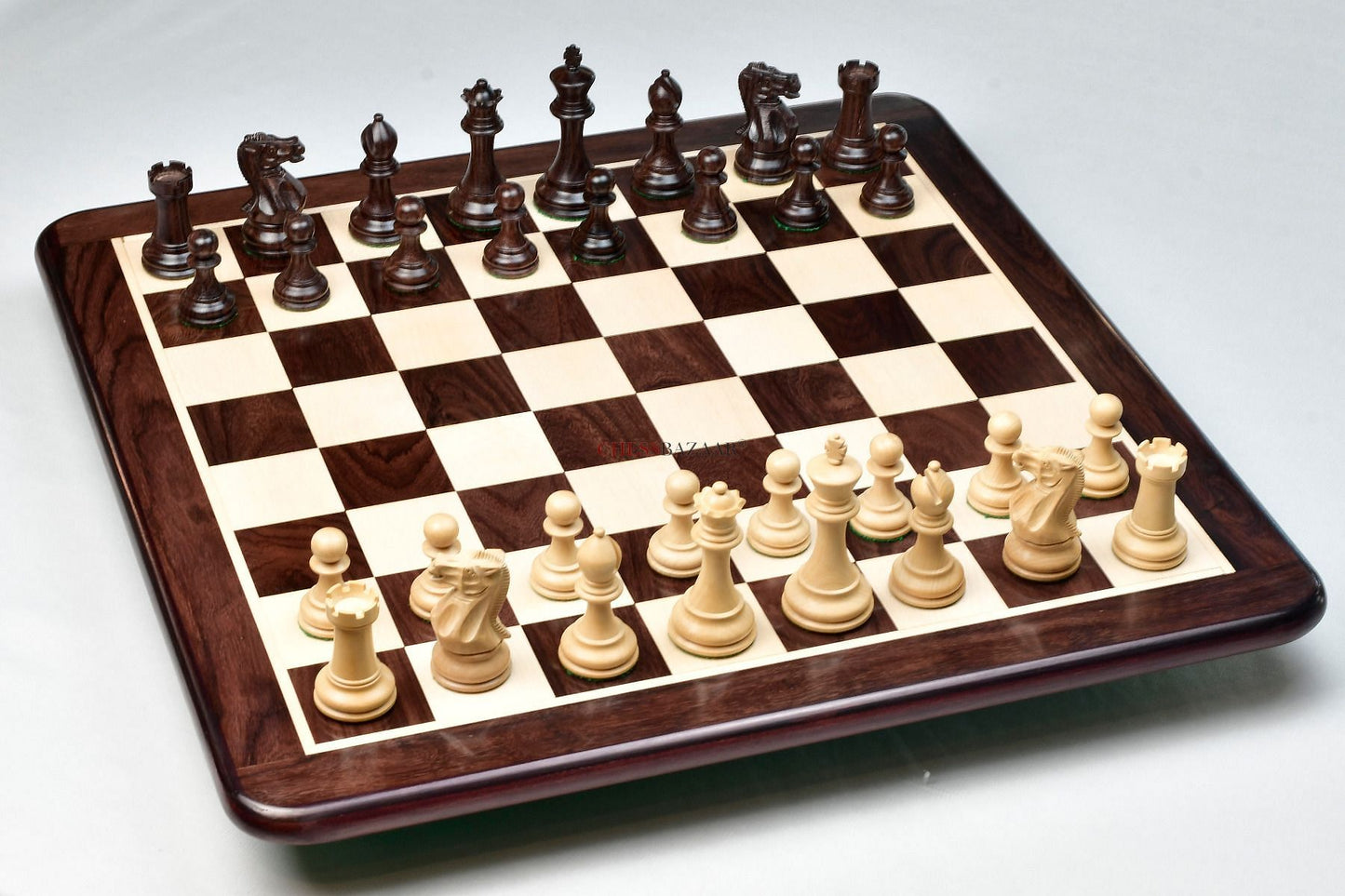 Combo of The Professional Series Tournament Staunton Weighted Pieces in Indian Rosewood and Boxwood With Board & Box- 3.8" King