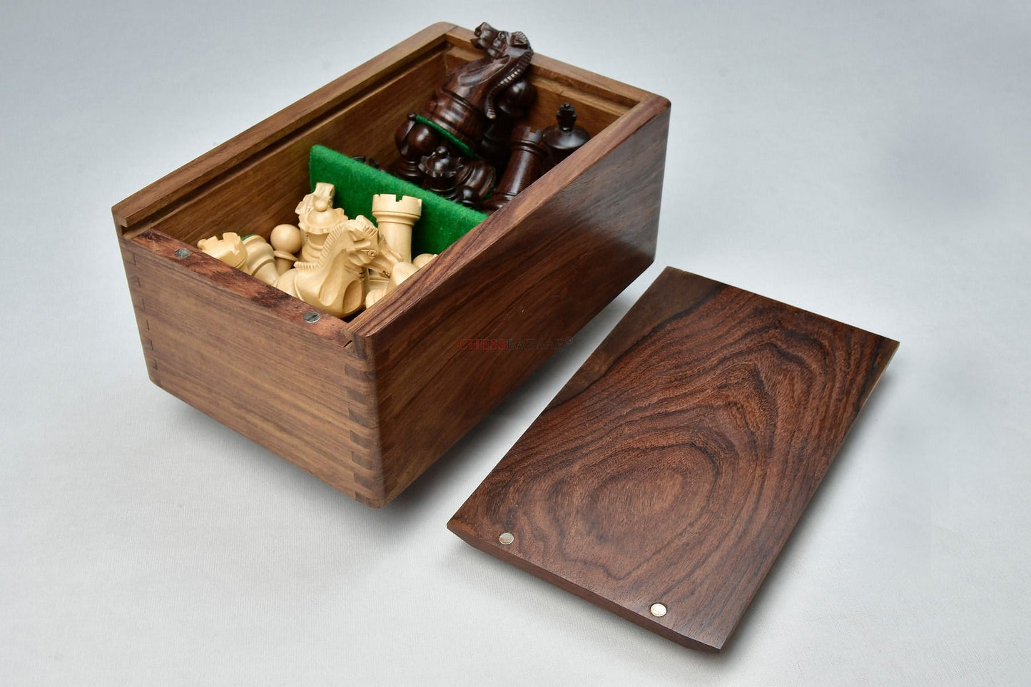 Combo of The Professional Series Tournament Staunton Weighted Pieces in Indian Rosewood and Boxwood With Board & Box- 3.8" King