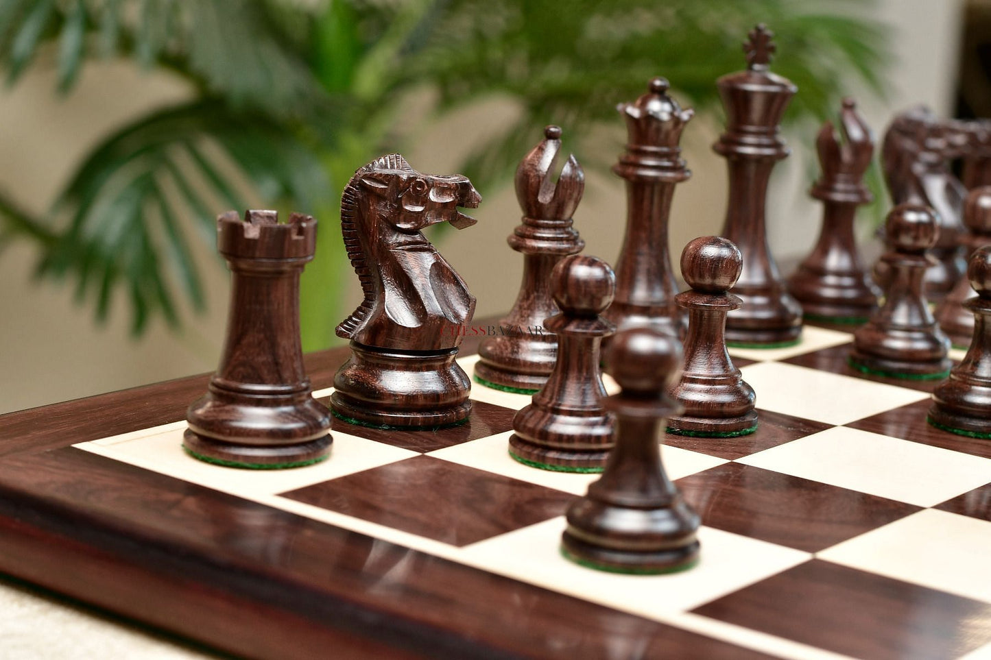 Combo of The Professional Series Tournament Staunton Weighted Pieces in Indian Rosewood and Boxwood With Board & Box- 3.8" King