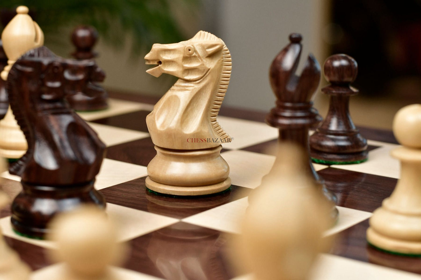 Combo of The Professional Series Tournament Staunton Weighted Pieces in Indian Rosewood and Boxwood With Board & Box- 3.8" King