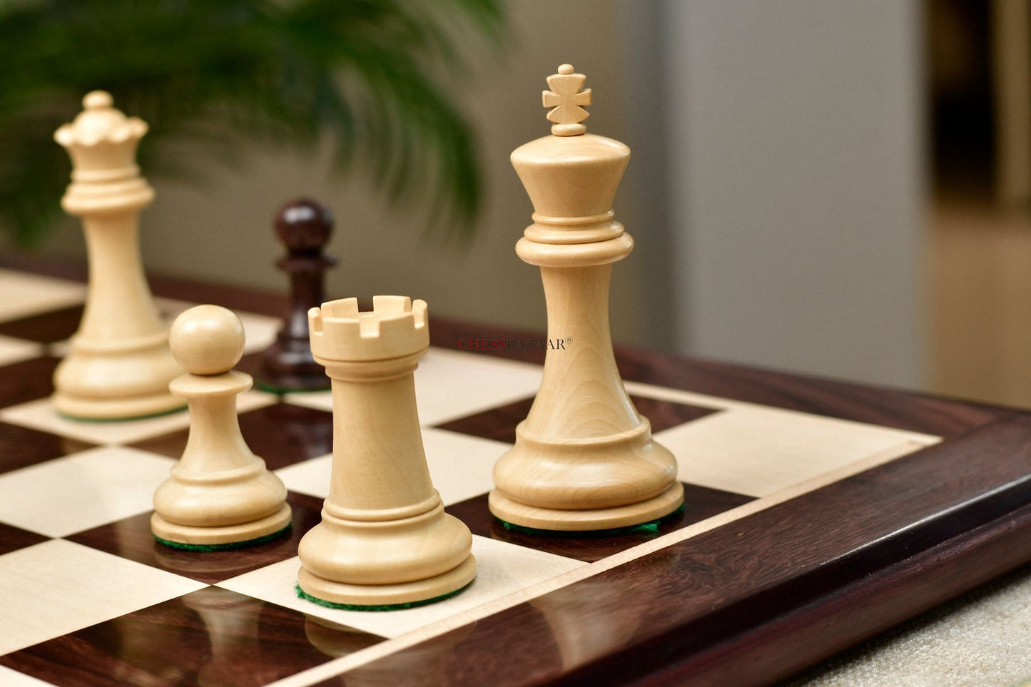 Combo of The Professional Series Tournament Staunton Weighted Pieces in Indian Rosewood and Boxwood With Board & Box- 3.8" King