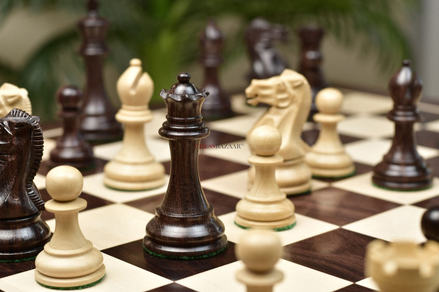 Combo of The Professional Series Tournament Staunton Weighted Pieces in Indian Rosewood and Boxwood With Board & Box- 3.8" King