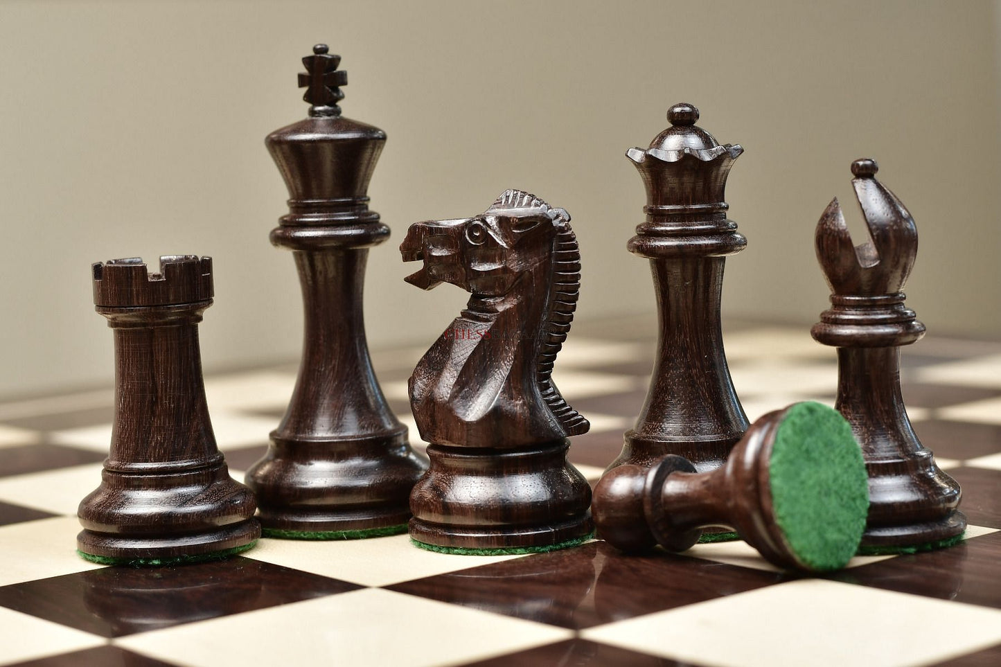 Combo of The Professional Series Tournament Staunton Weighted Pieces in Indian Rosewood and Boxwood With Board & Box- 3.8" King