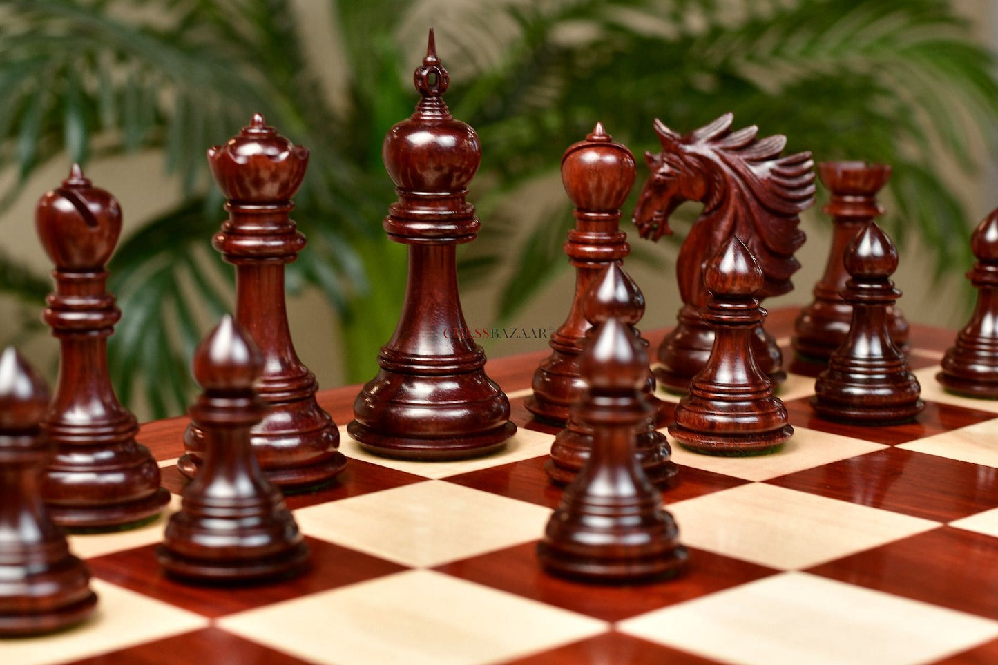 Combo of The Sher-E-Punjab Chess Pieces in Bud Rose Wood / Box Wood With Board & Box- 4.6" King