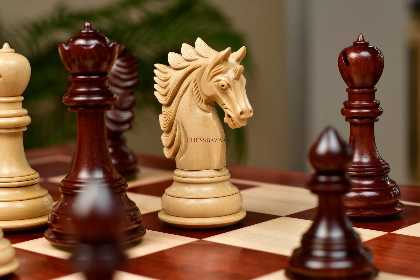 Combo of The Sher-E-Punjab Chess Pieces in Bud Rose Wood / Box Wood With Board & Box- 4.6" King