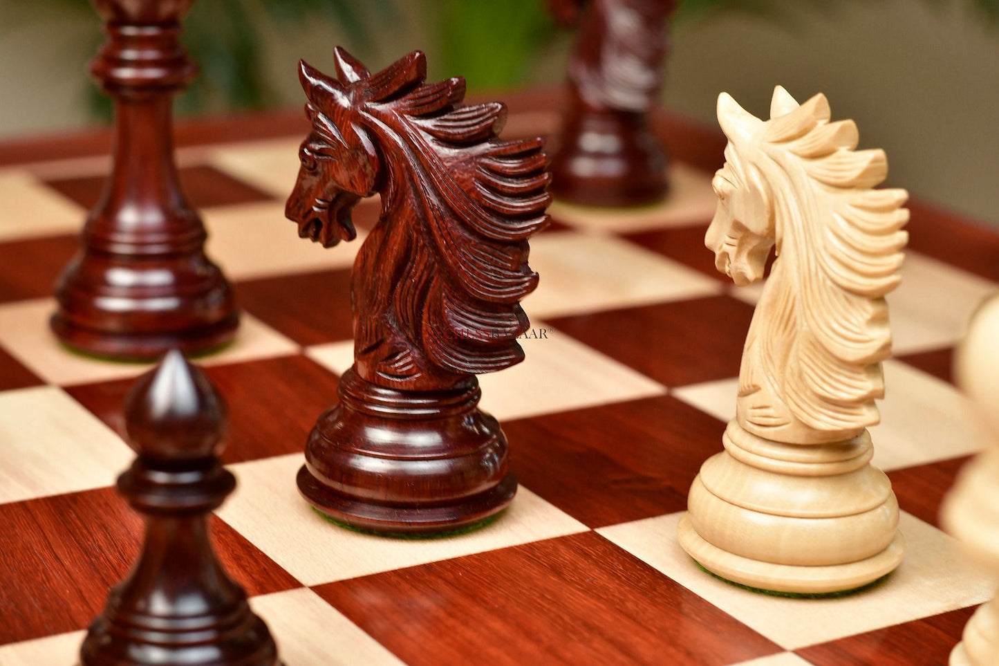 Combo of The Sher-E-Punjab Chess Pieces in Bud Rose Wood / Box Wood With Board & Box- 4.6" King
