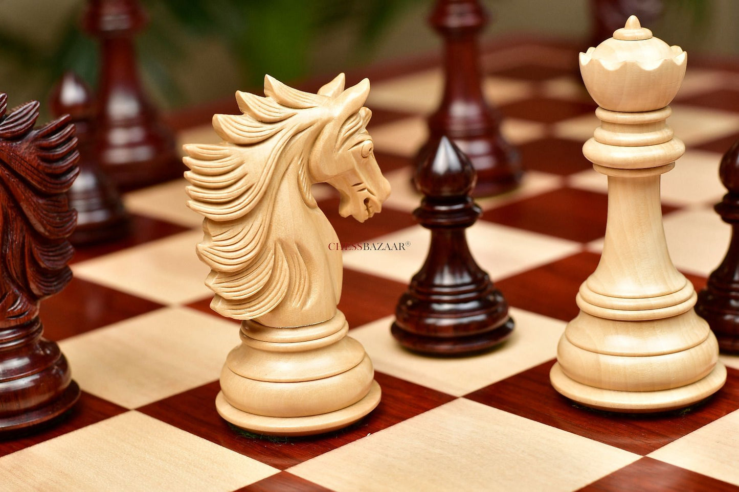 Combo of The Sher-E-Punjab Chess Pieces in Bud Rose Wood / Box Wood With Board & Box- 4.6" King