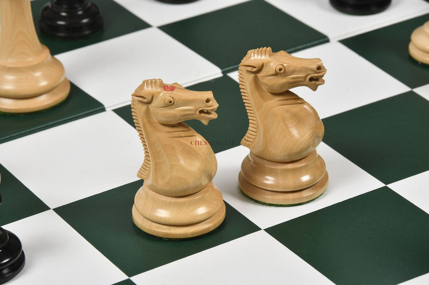 Reproduced Antique 1865-70 Steinitz Staunton Pattern Chess Pieces in Ebony / Box Wood with King Side Stamping - 3.75" King