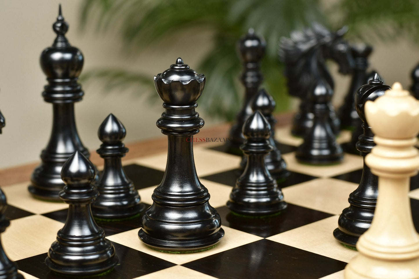 Combo of The Sher-E-Punjab Series Chess Pieces in Ebony Wood / Box Wood With Board & Box- 4.6" King