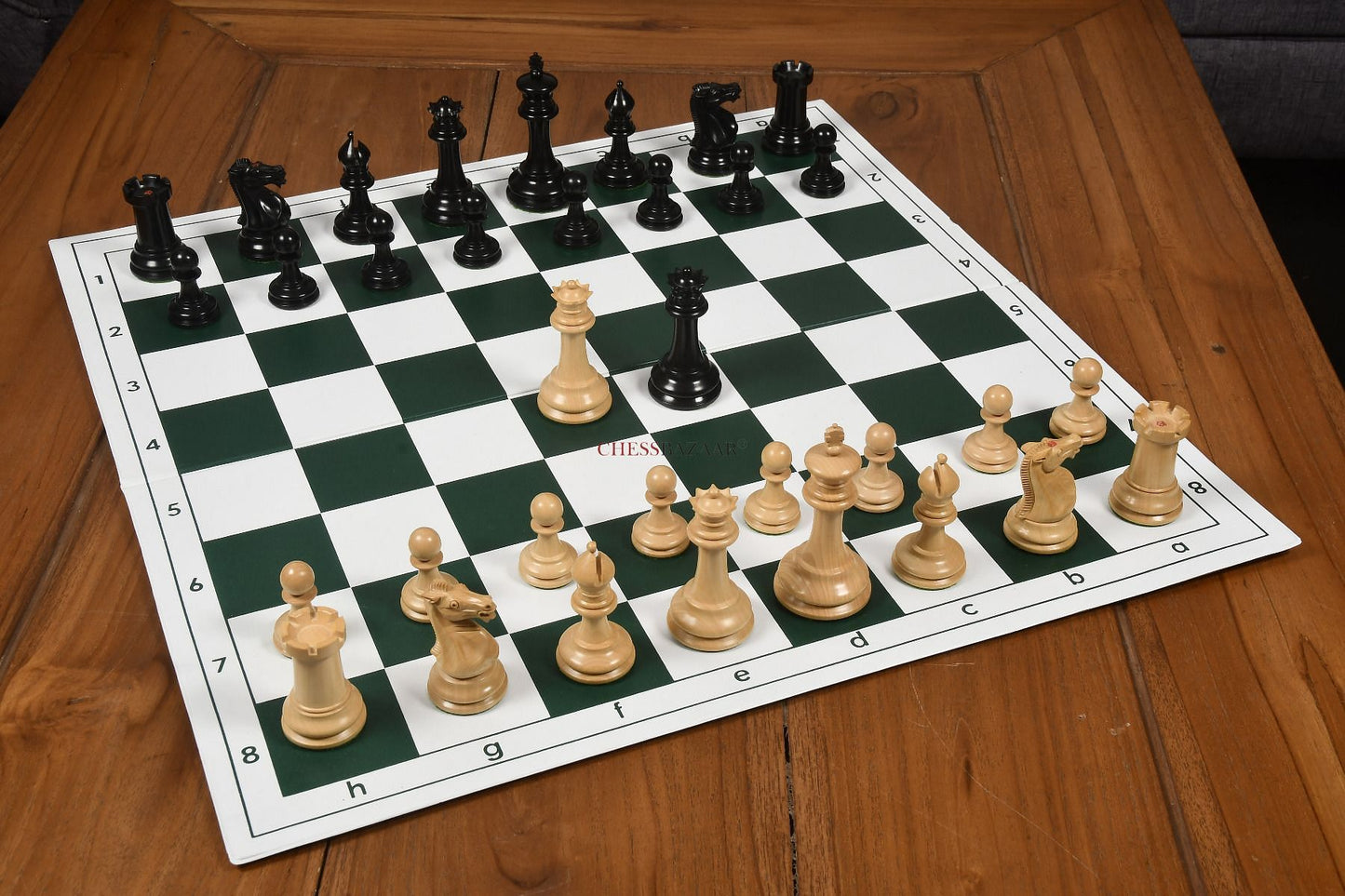 Reproduced Antique 1865-70 Steinitz Staunton Pattern Chess Pieces in Ebony / Box Wood with King Side Stamping - 3.75" King