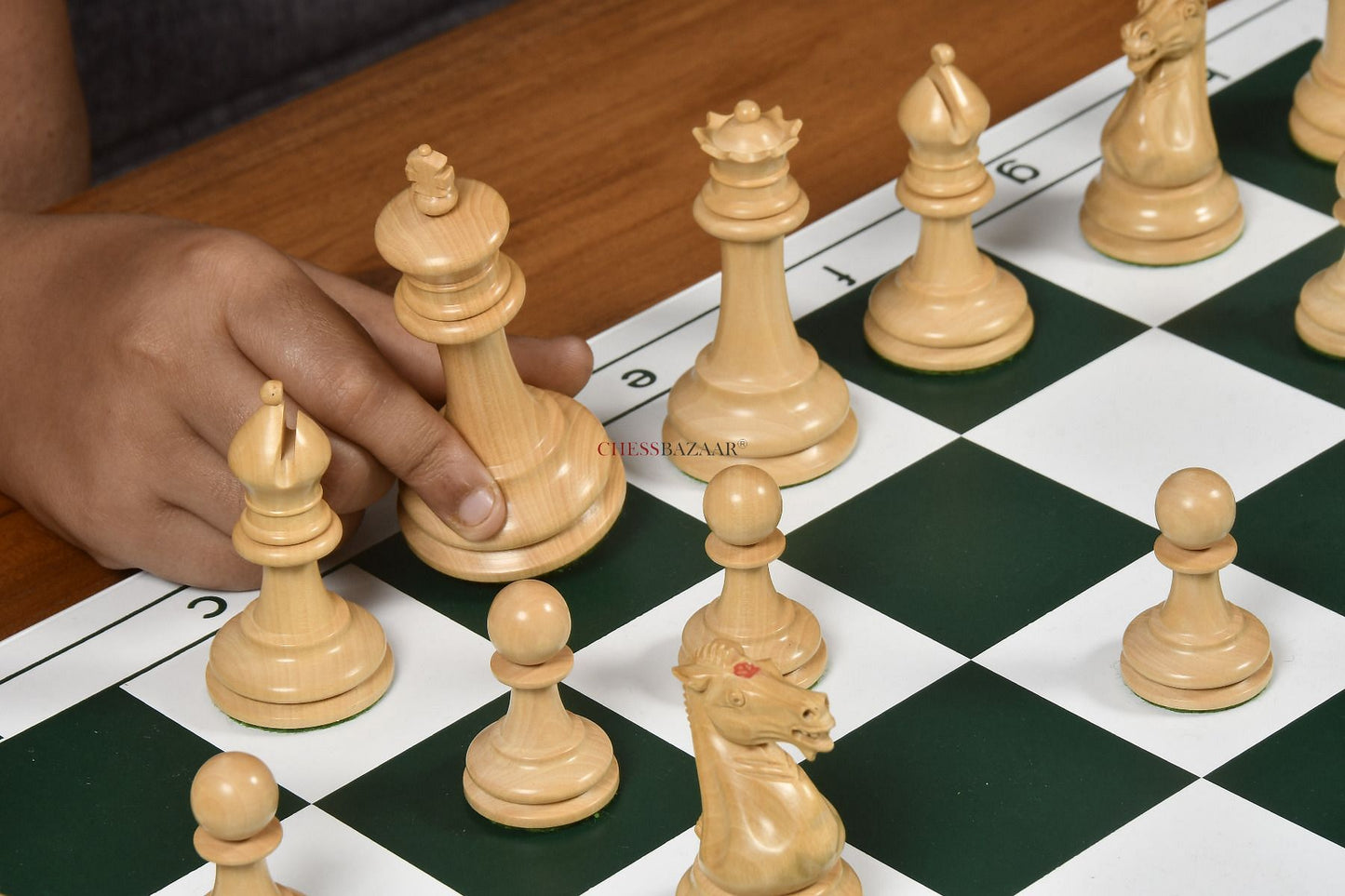 Reproduced Antique 1865-70 Steinitz Staunton Pattern Chess Pieces in Ebony / Box Wood with King Side Stamping - 3.75" King