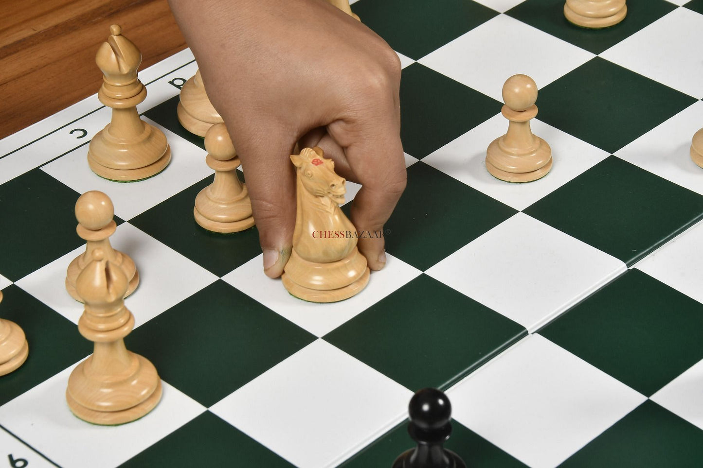 Reproduced Antique 1865-70 Steinitz Staunton Pattern Chess Pieces in Ebony / Box Wood with King Side Stamping - 3.75" King